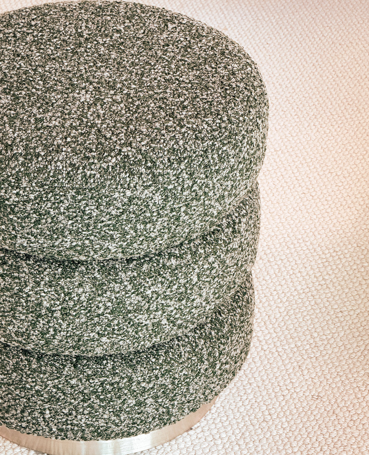 [NEW] Ferris Pouf – Rainforest Green Bouclé with Brushed Steel Base