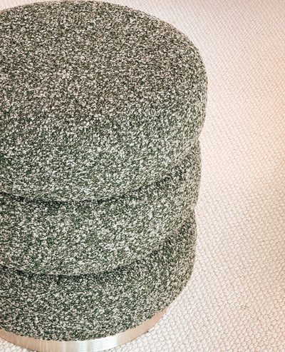 [NEW] Ferris Pouf – Rainforest Green Bouclé with Brushed Steel Base