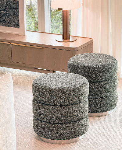 [NEW] Ferris Pouf – Rainforest Green Bouclé with Brushed Steel Base