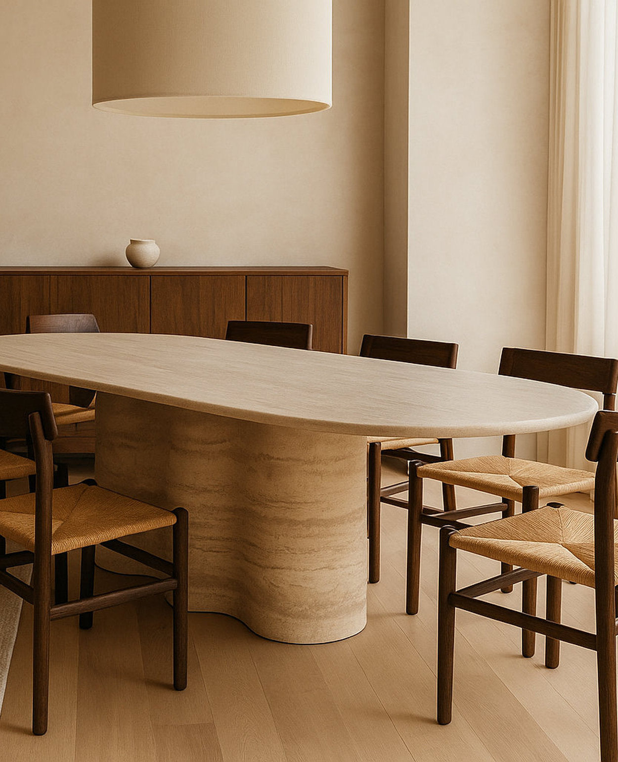 Rivage Travertine Dining Table – Sculptural Elegance for Modern Homes