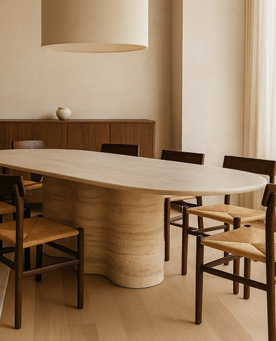 [NEW] Rivage Travertine Dining Table – Sculptural Elegance for Modern Homes