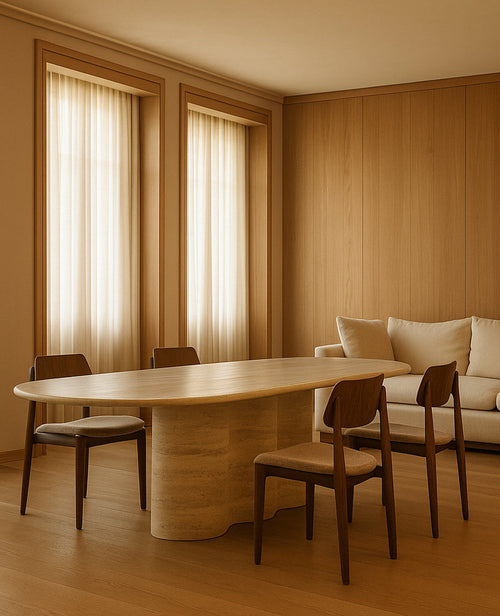 Rivage Travertine Dining Table – Sculptural Elegance for Modern Homes