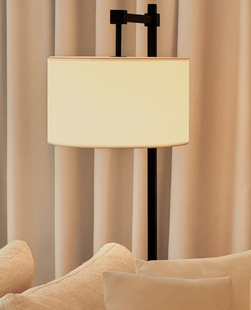 Florian Floor Lamp – Linen Shade with Black Steel Frame