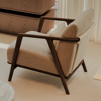 Connor Lounge Chair – Refined Comfort in Sculpted Wood (Walnut Frame)