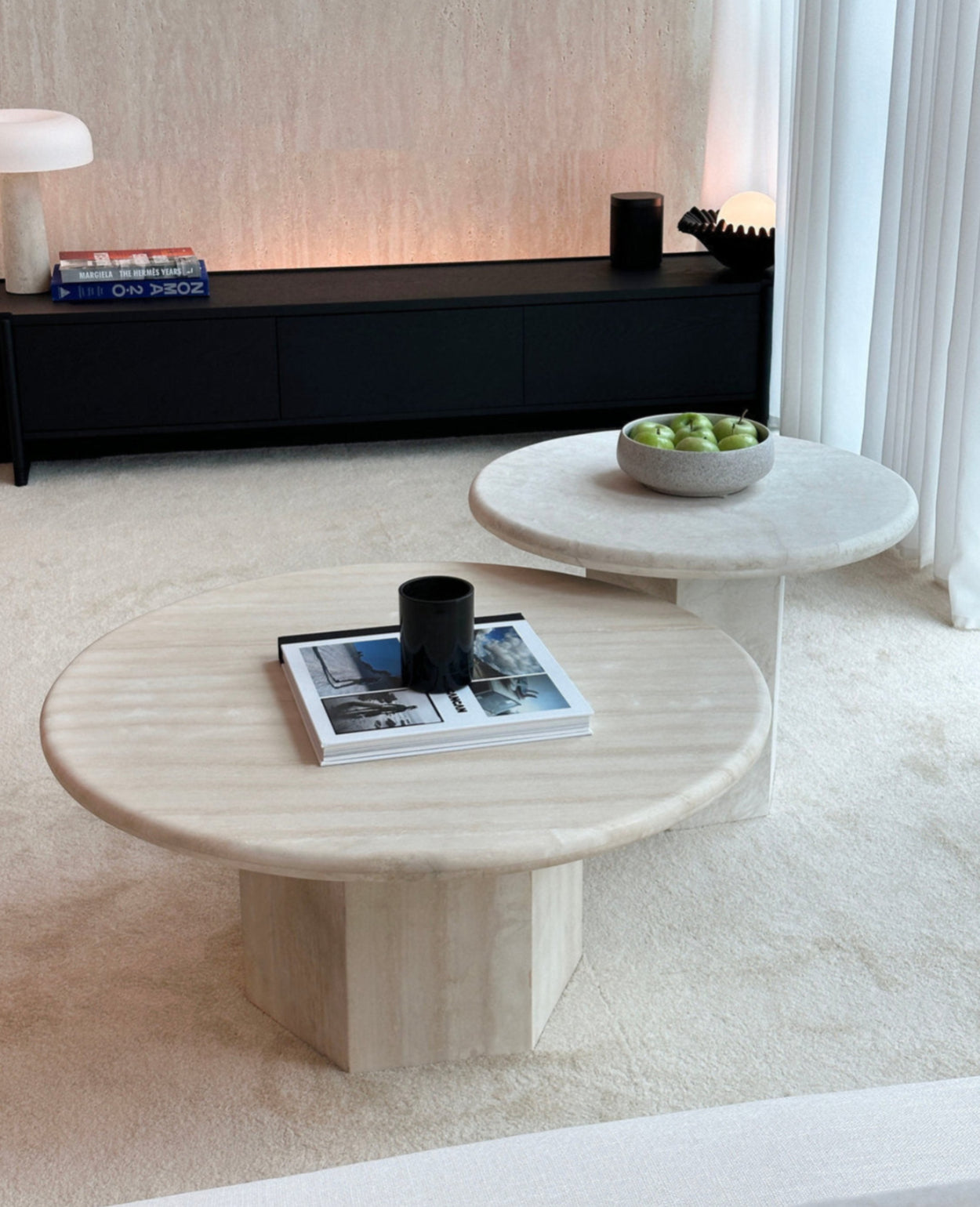 Gabrielle & Paloma Travertine Coffee Table - Nesting Pair
