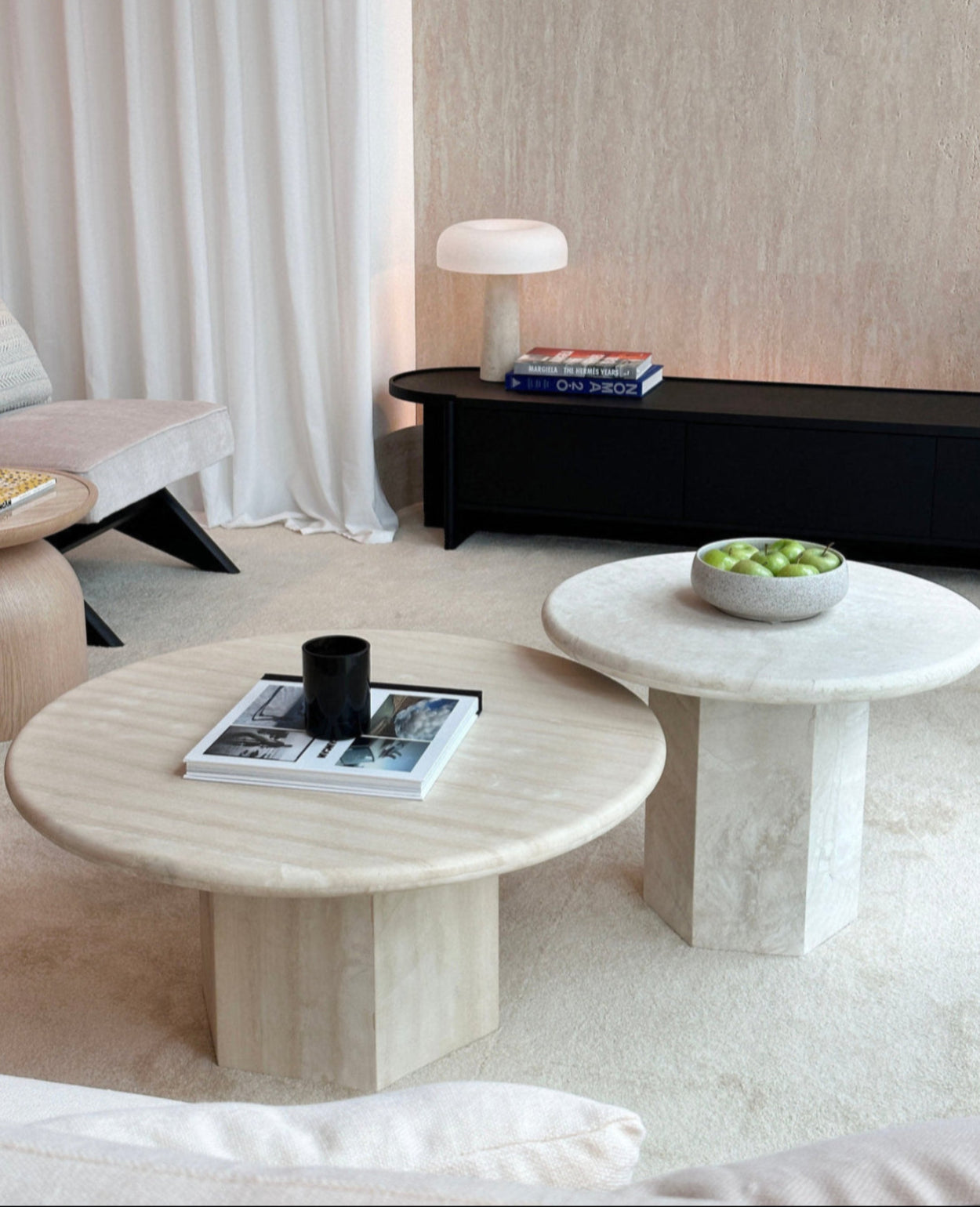 Gabrielle & Paloma Travertine Coffee Table - Nesting Pair