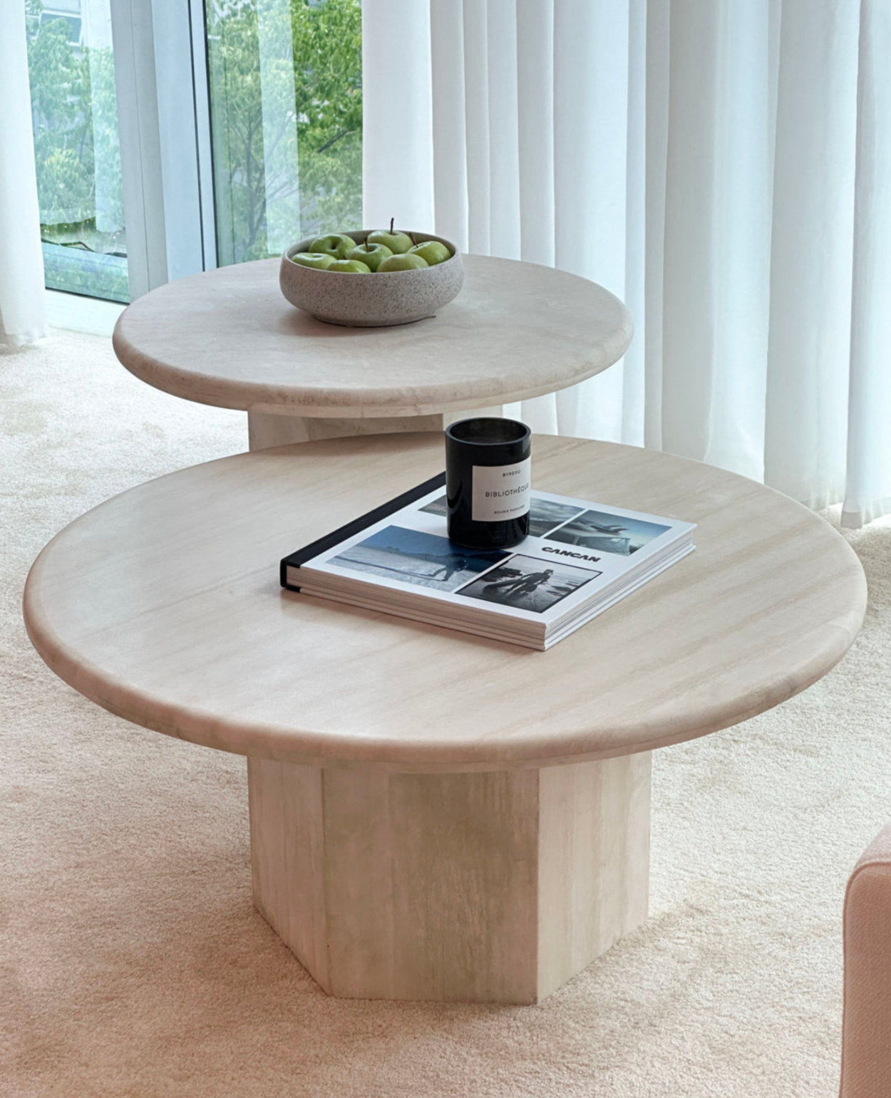 Gabrielle & Paloma Travertine Coffee Table - Nesting Pair