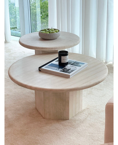[NEW] Gabrielle & Paloma Travertine Coffee Table - Nesting Pair