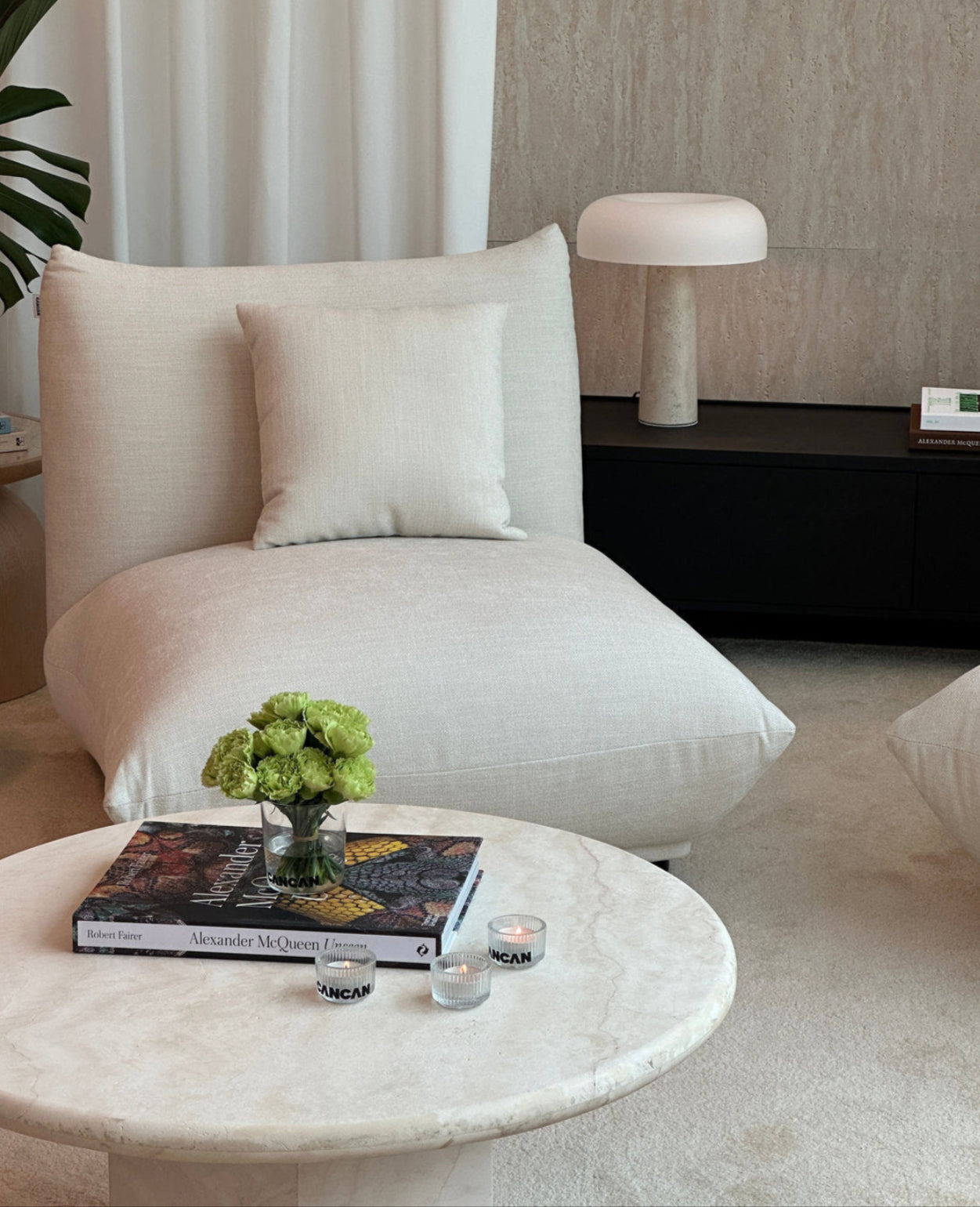 Gabrielle Travertine Round Coffee Table - Partially Filled