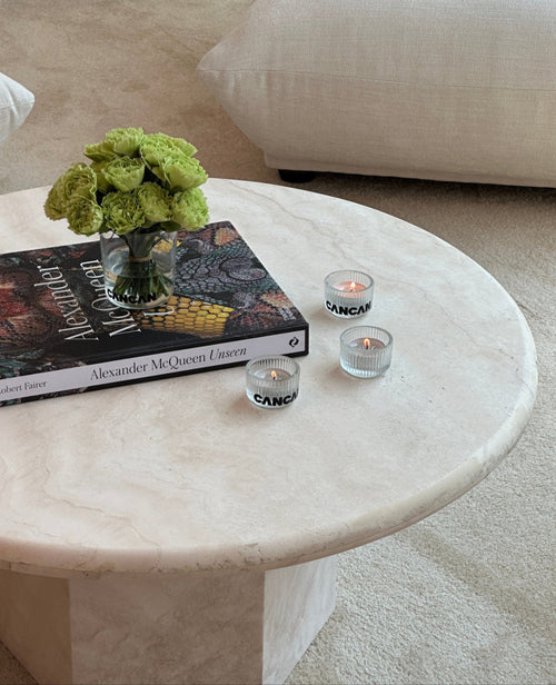 Gabrielle Travertine Round Coffee Table - Partially Filled