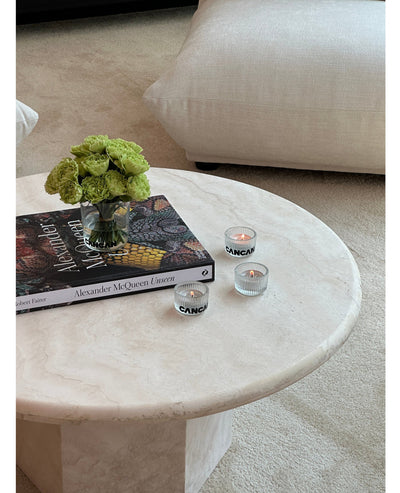 [NEW] Gabrielle Travertine Round Coffee Table - Partially Filled