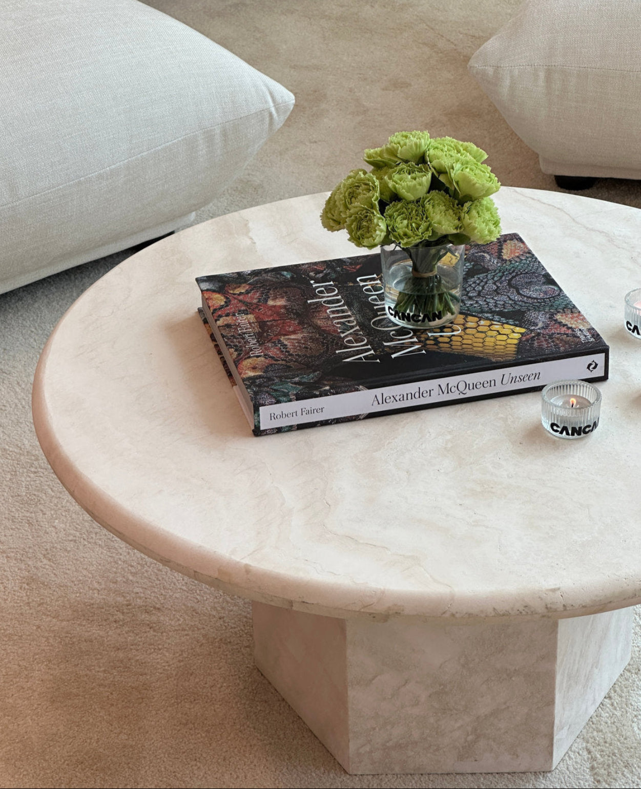 Gabrielle Travertine Round Coffee Table - Partially Filled