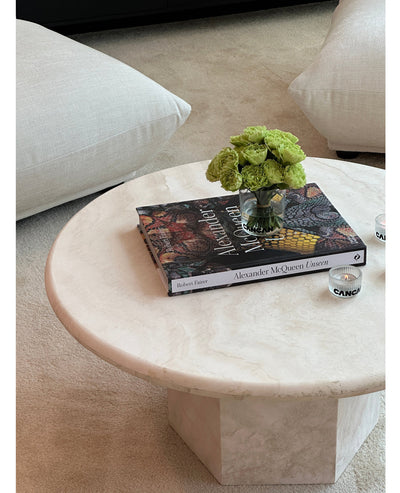 [NEW] Gabrielle Travertine Round Coffee Table - Partially Filled