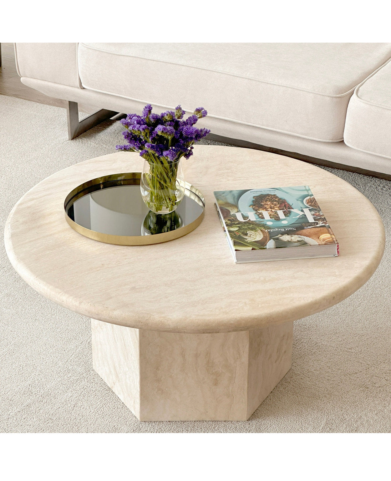 Gabrielle Travertine Round Coffee Table - Partially Filled