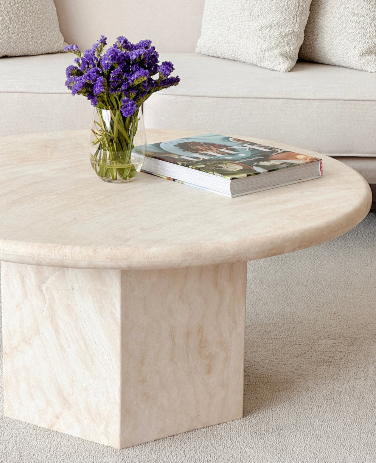 Gabrielle Travertine Round Coffee Table - Partially Filled