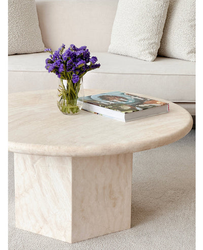 [NEW] Gabrielle Travertine Round Coffee Table - Partially Filled