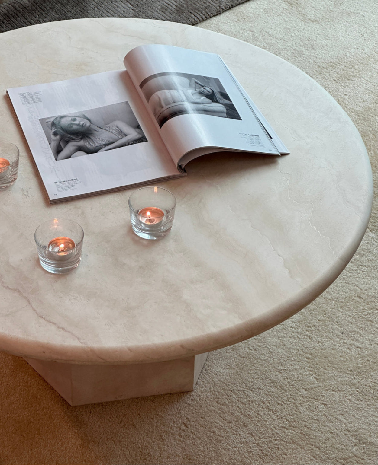 Gabrielle Travertine Round Coffee Table - Partially Filled