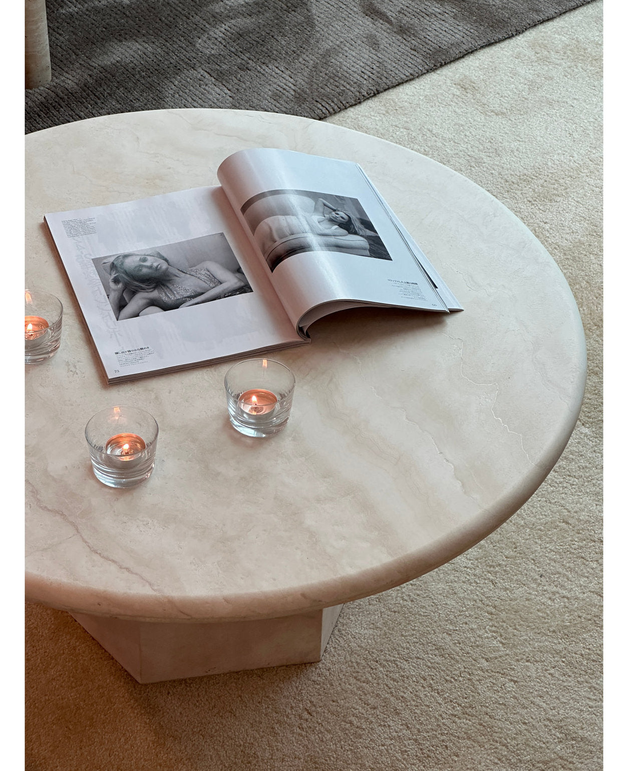 [NEW] Gabrielle Travertine Round Coffee Table - Partially Filled