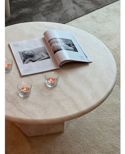 [NEW] Gabrielle Travertine Round Coffee Table - Partially Filled
