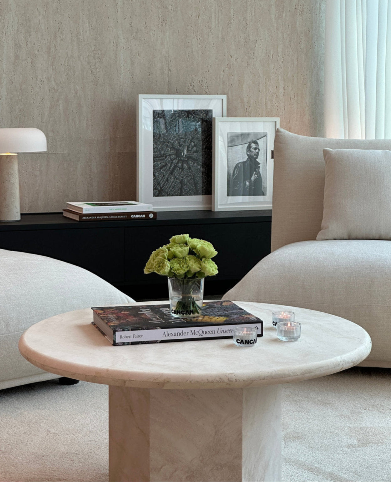 Gabrielle Travertine Round Coffee Table - Partially Filled