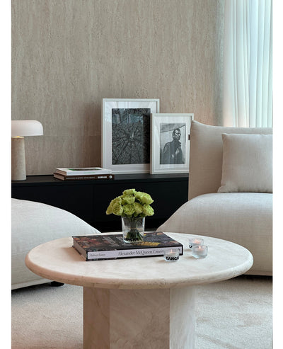 [NEW] Gabrielle Travertine Round Coffee Table - Partially Filled
