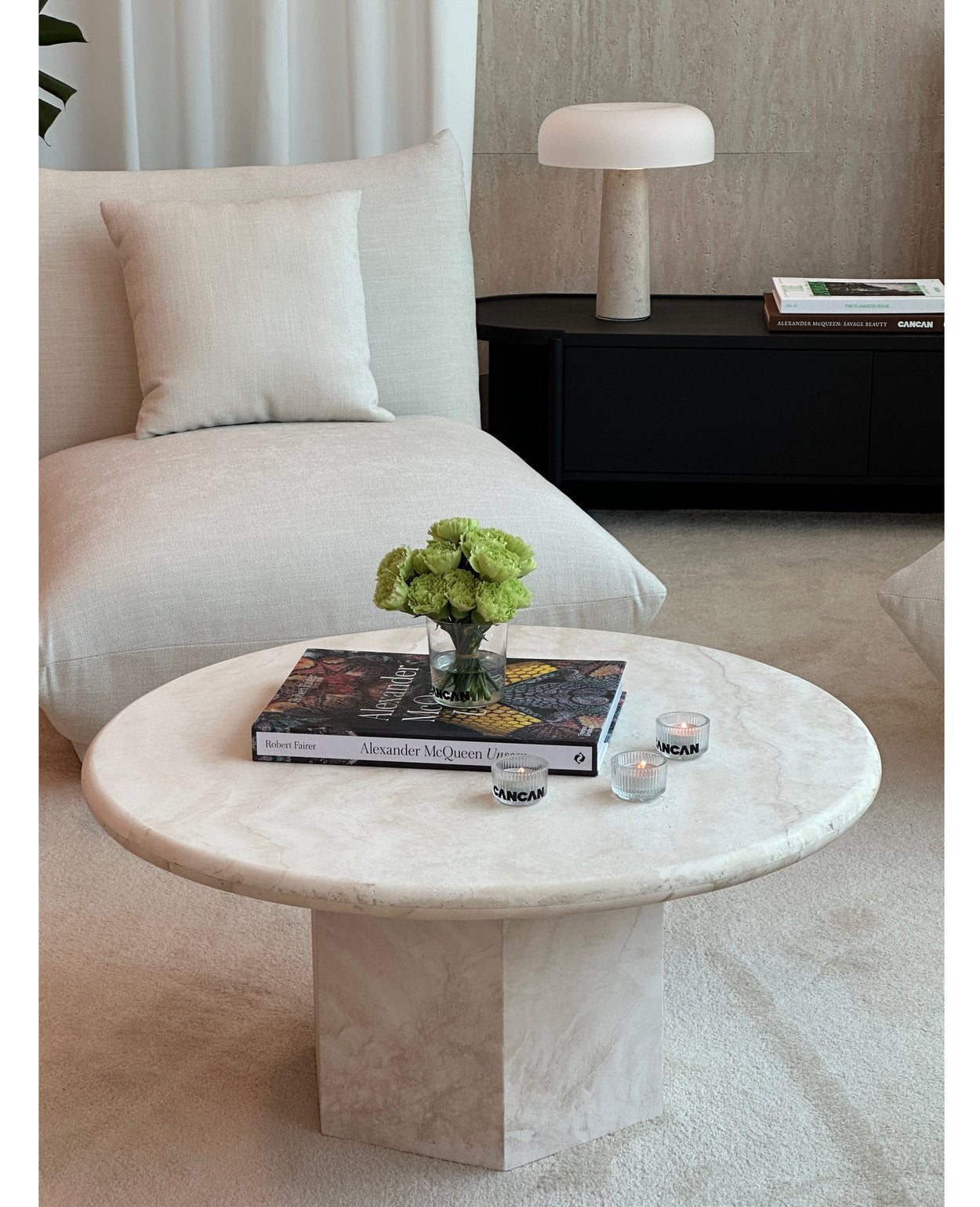 [NEW] Gabrielle Travertine Round Coffee Table - Partially Filled