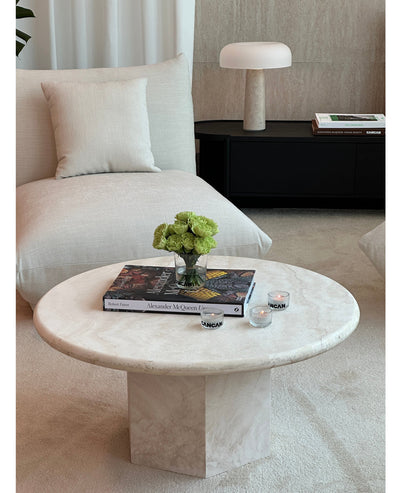 [NEW] Gabrielle Travertine Round Coffee Table - Partially Filled