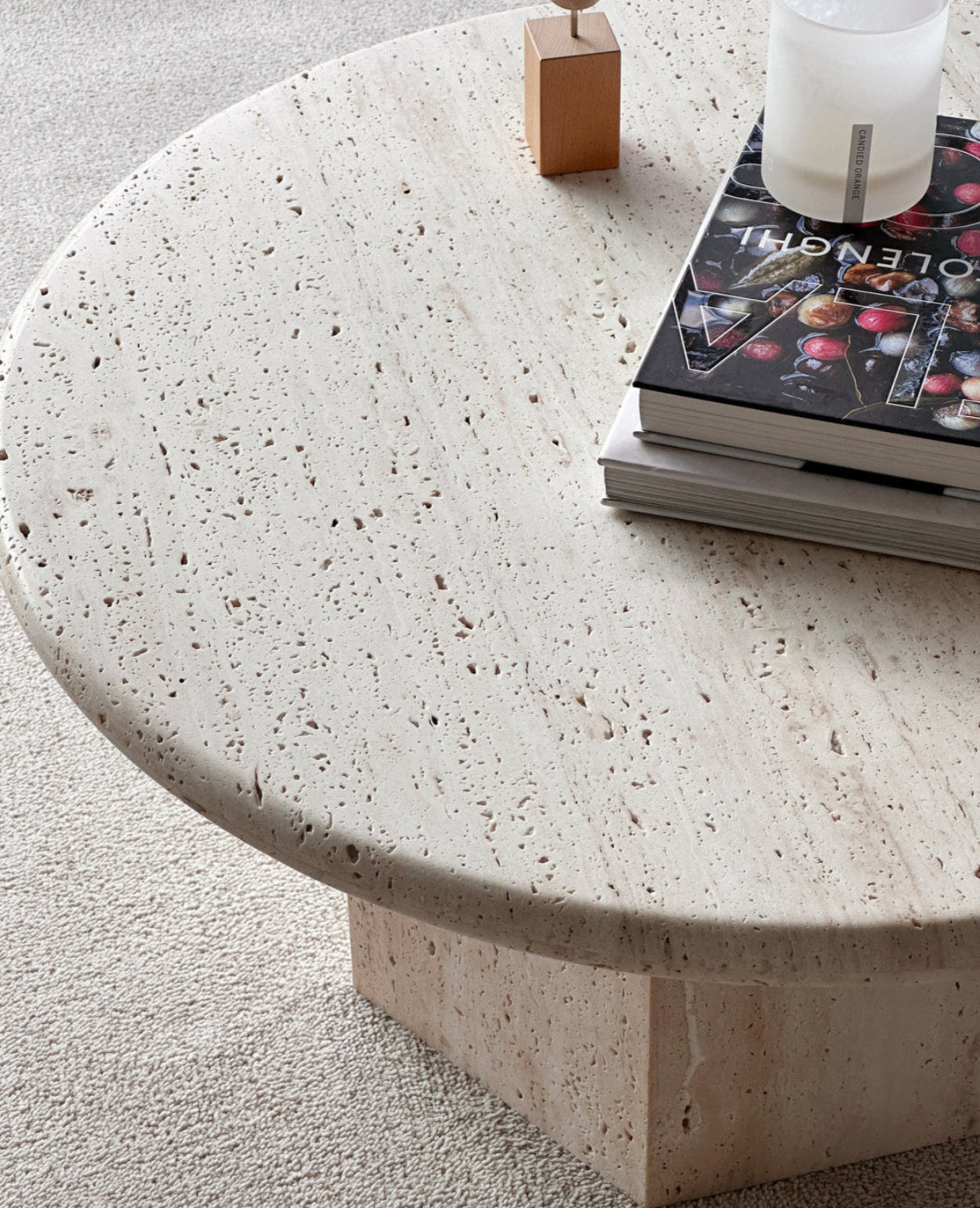 Gabrielle Travertine Round Coffee Table - Unfilled