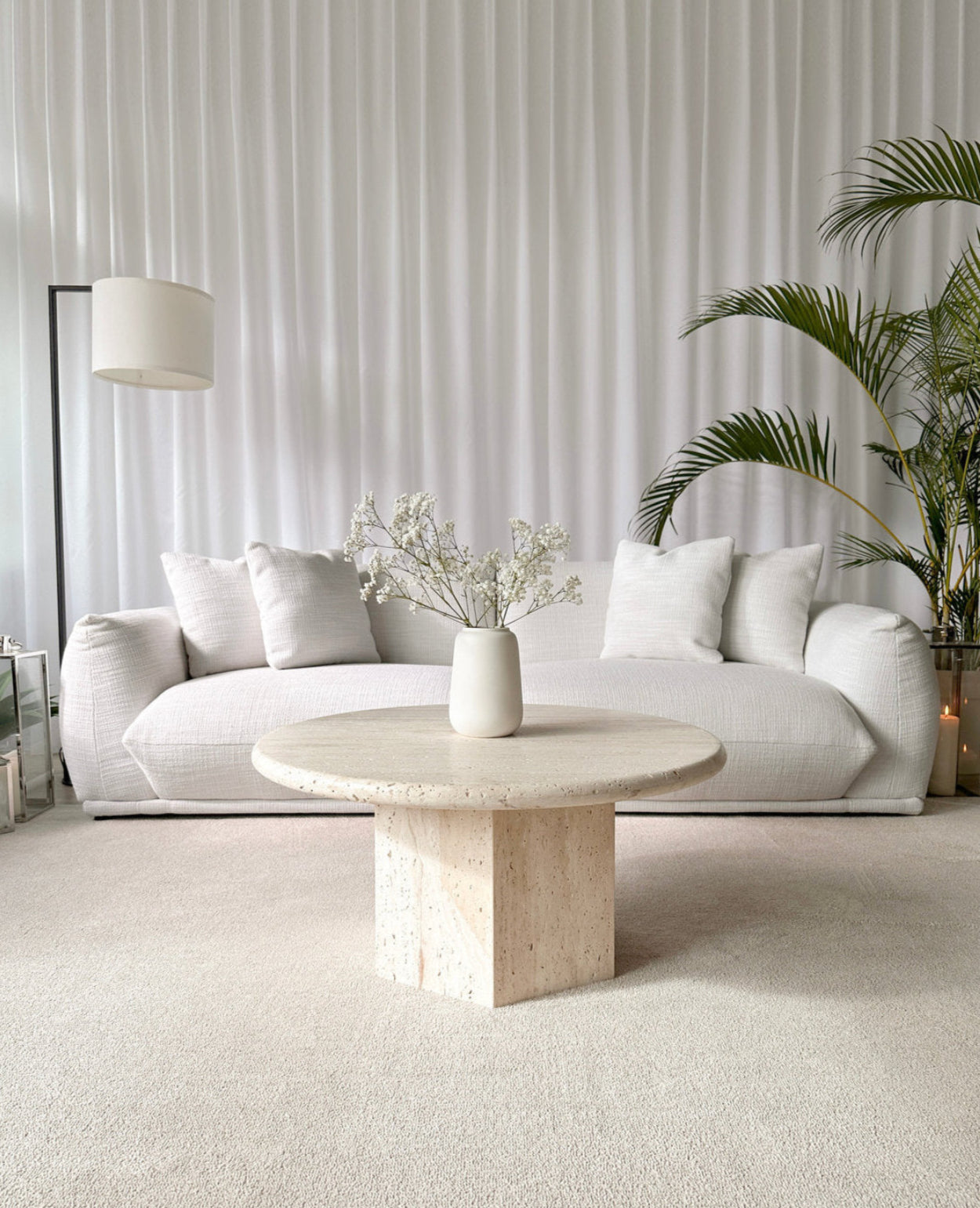 Gabrielle Travertine Round Coffee Table - Unfilled