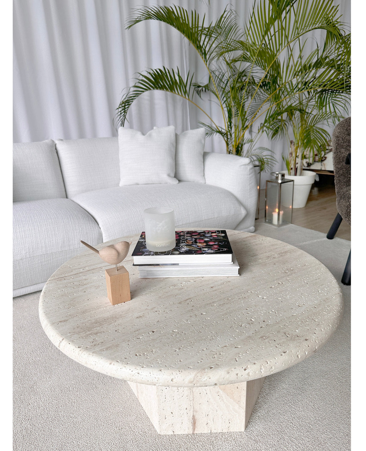 [NEW] Gabrielle Travertine Round Coffee Table - Unfilled