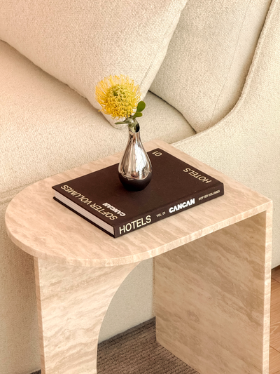 ARC Petite Side Table – Ivory Travertine
