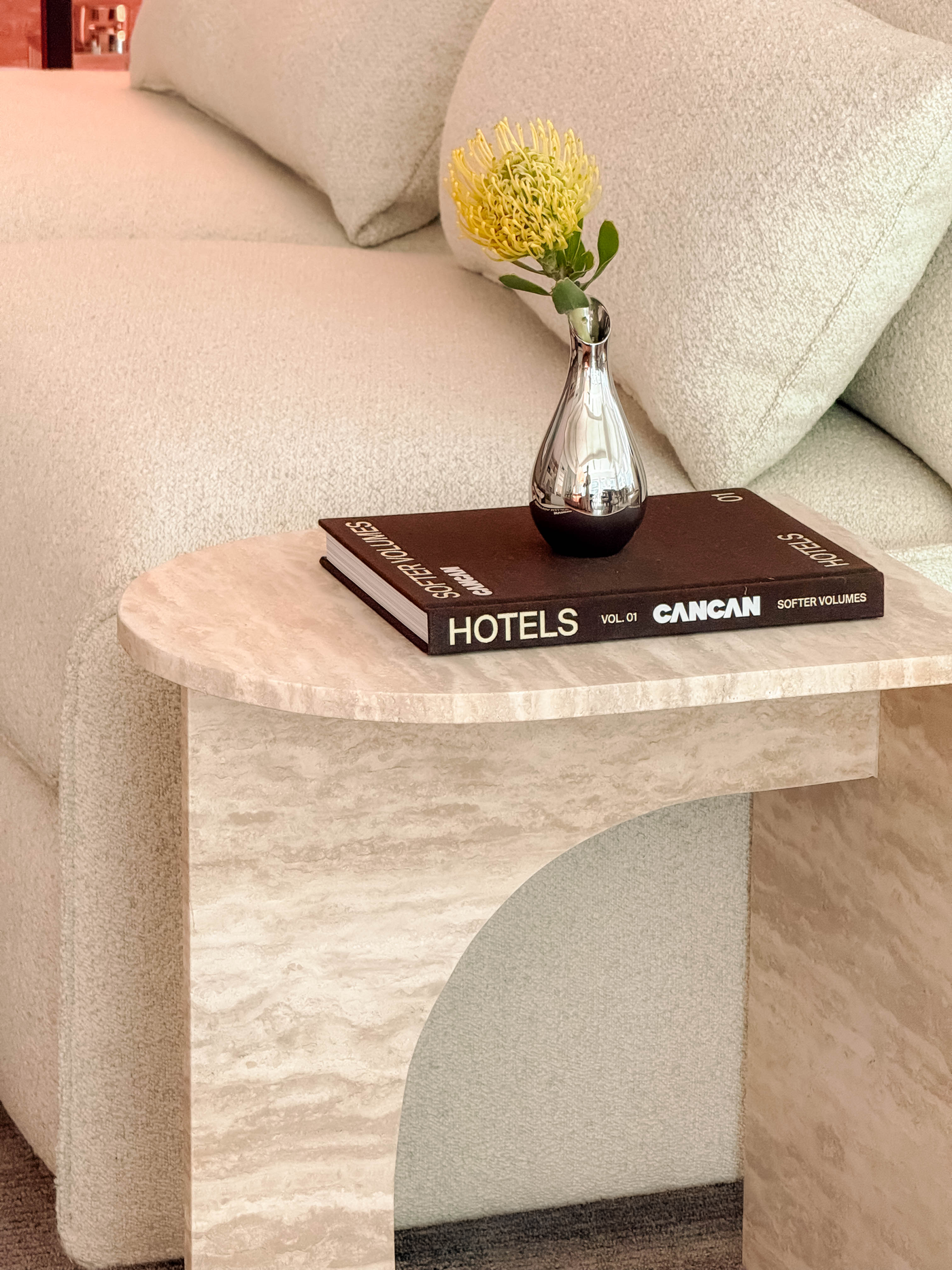 ARC Petite Side Table – Ivory Travertine