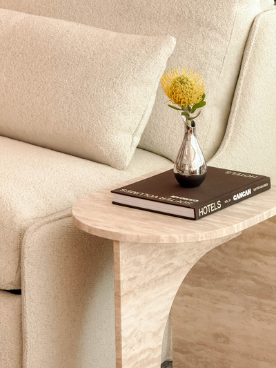 ARC Petite Side Table – Ivory Travertine