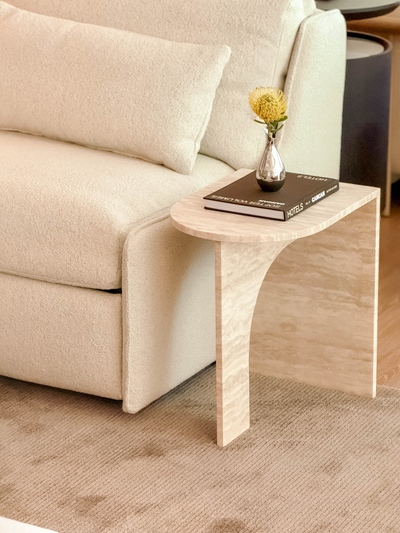 ARC Petite Side Table – Ivory Travertine