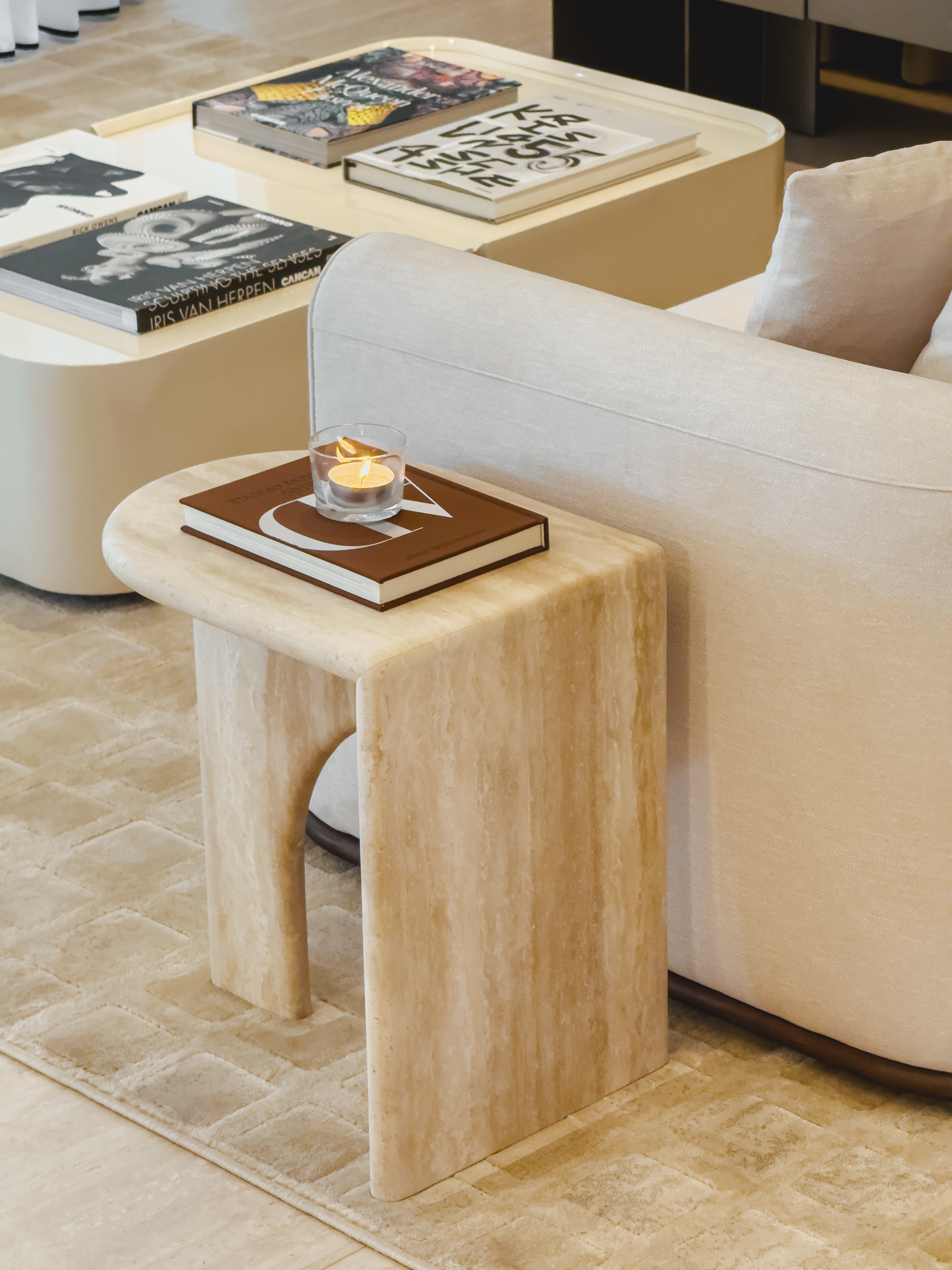 ARC+ Petite Side Table – Italian Ivory Travertine
