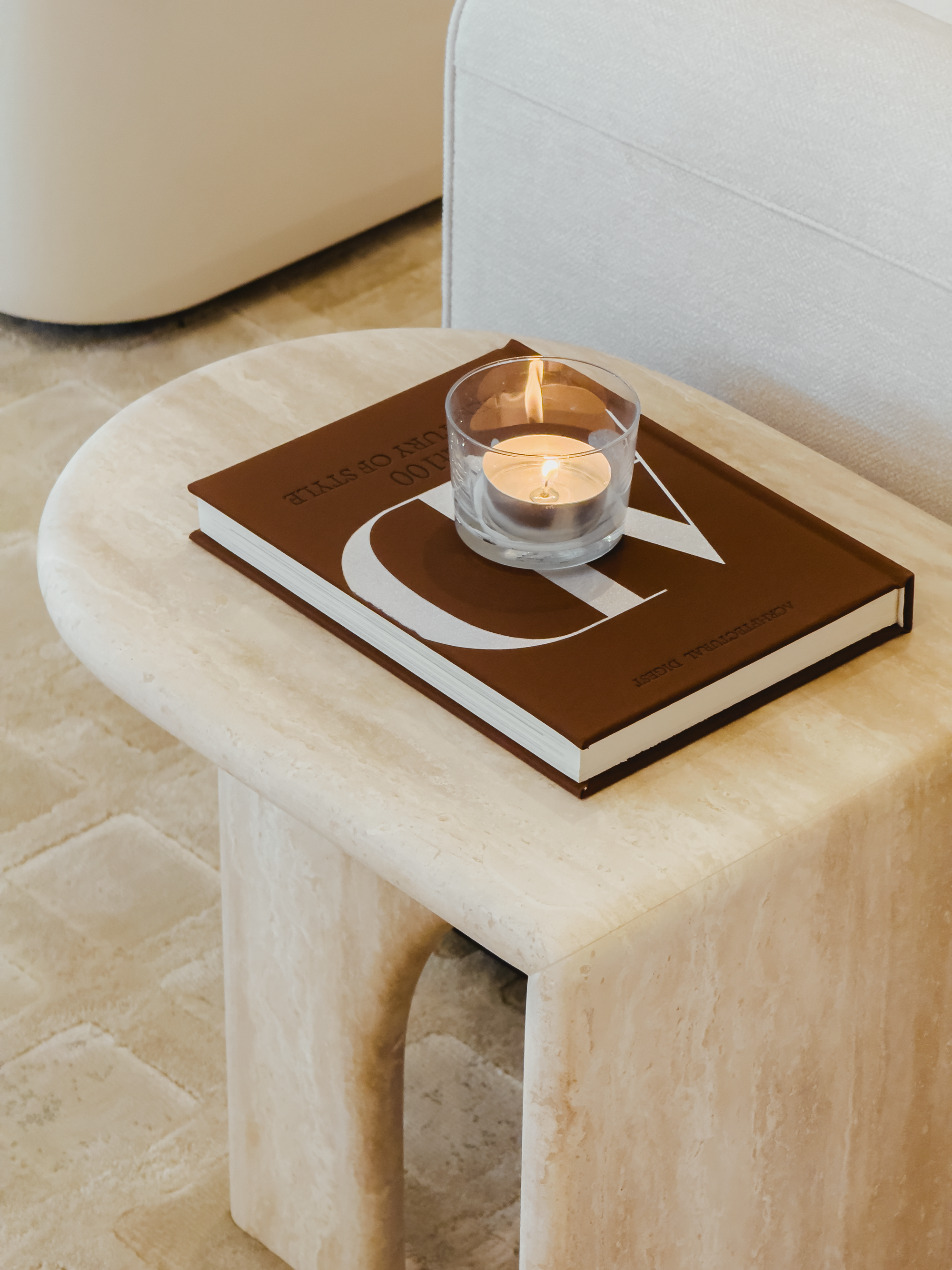 ARC+ Petite Side Table – Italian Ivory Travertine