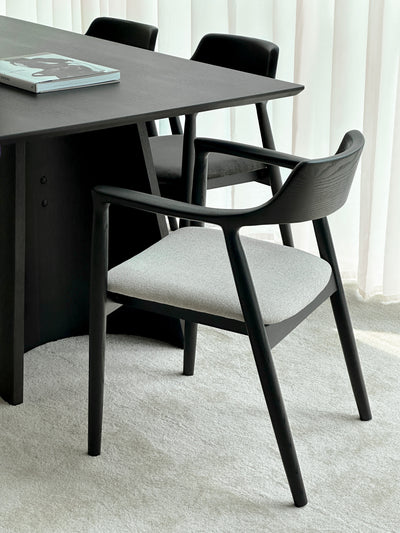 Danielle Solid Wood Dining Chair (Black Frame with Sand Dune Fabric)