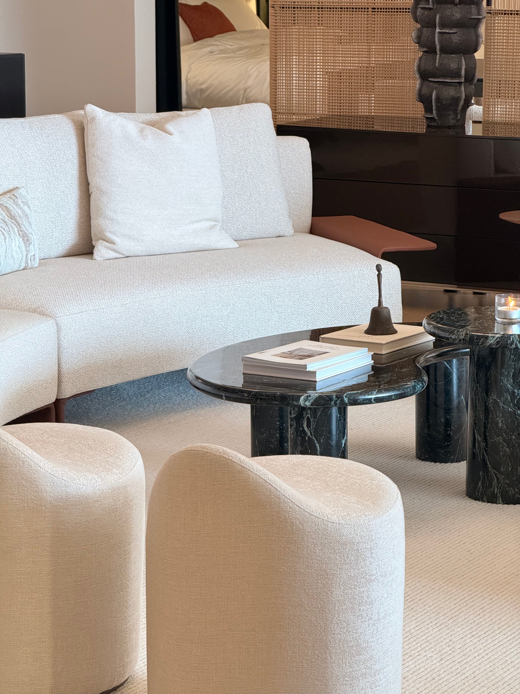 Vesper Marble Coffee Table Set in Italian Verde Alpi Marble