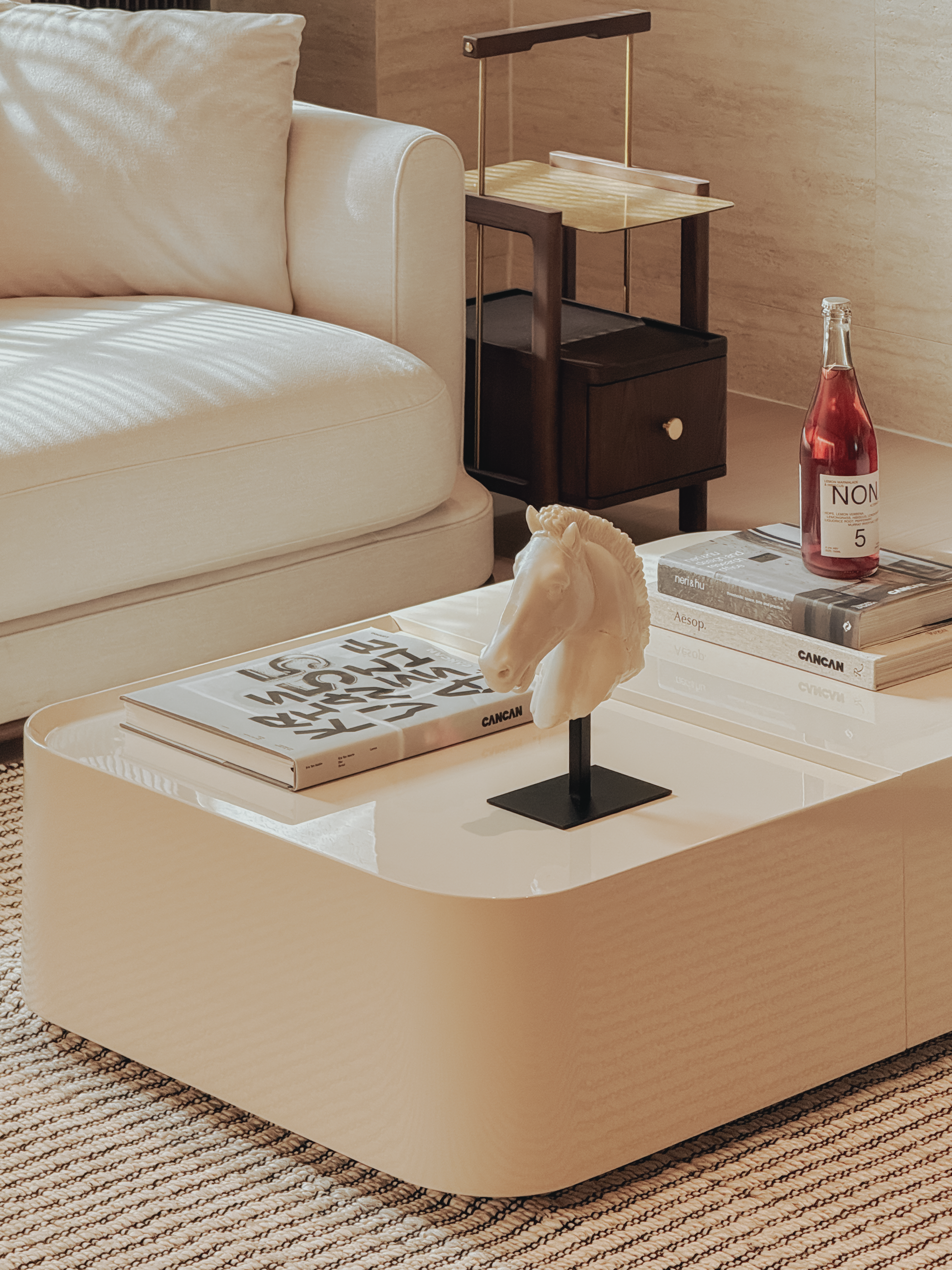 Kinsey Coffee Table – Silk Ivory Lacquer with Full Hidden Storage