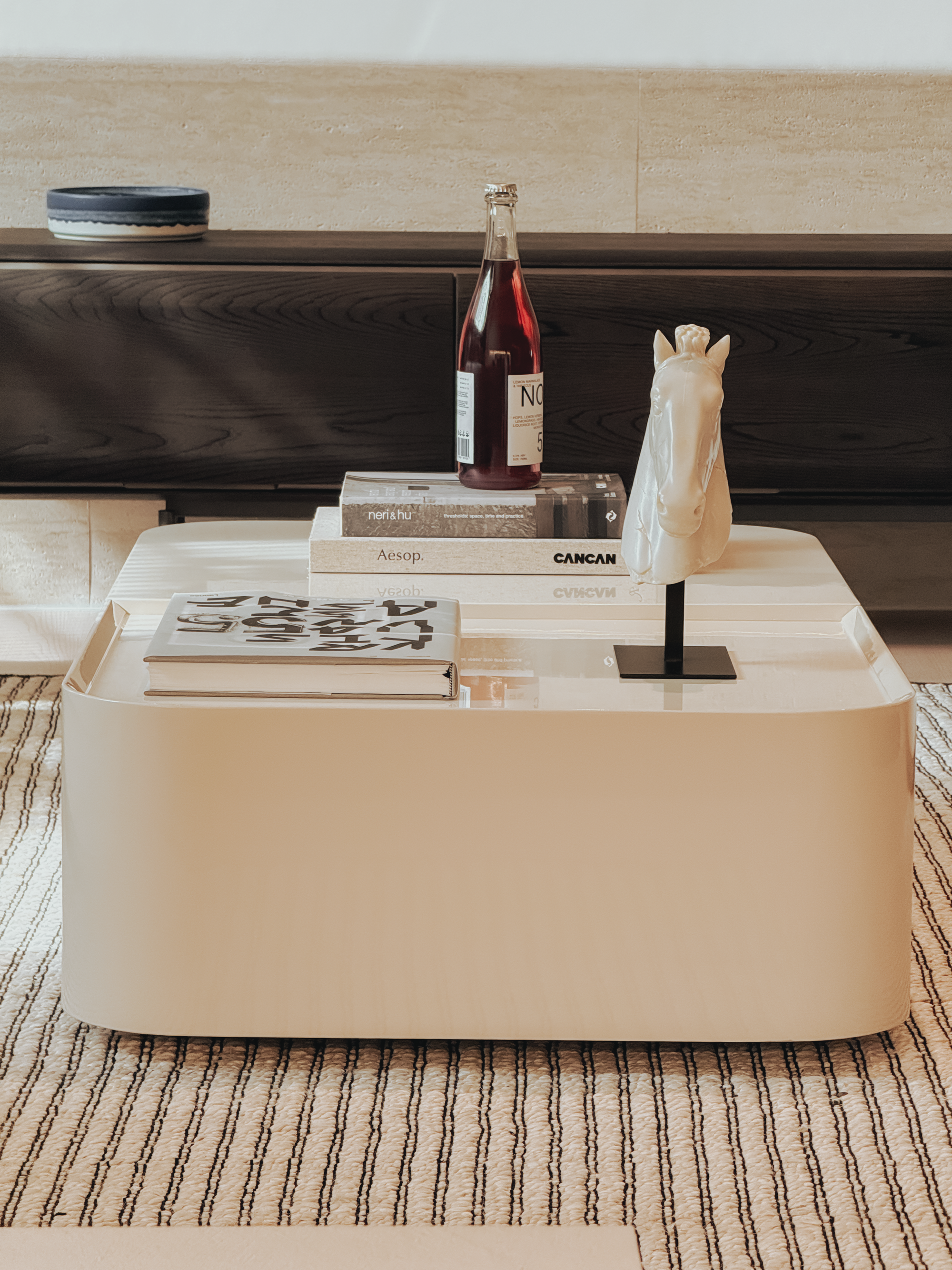 Kinsey Coffee Table – Silk Ivory Lacquer with Full Hidden Storage