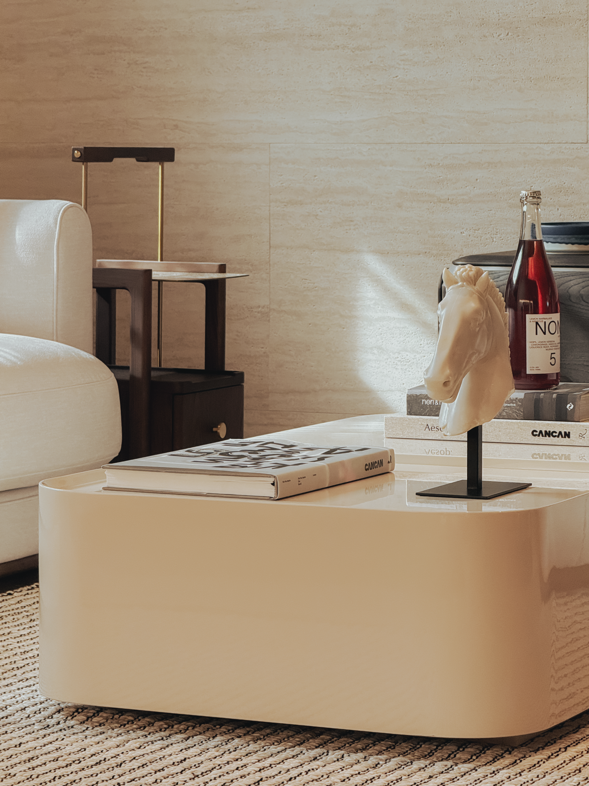 Kinsey Coffee Table – Silk Ivory Lacquer with Full Hidden Storage