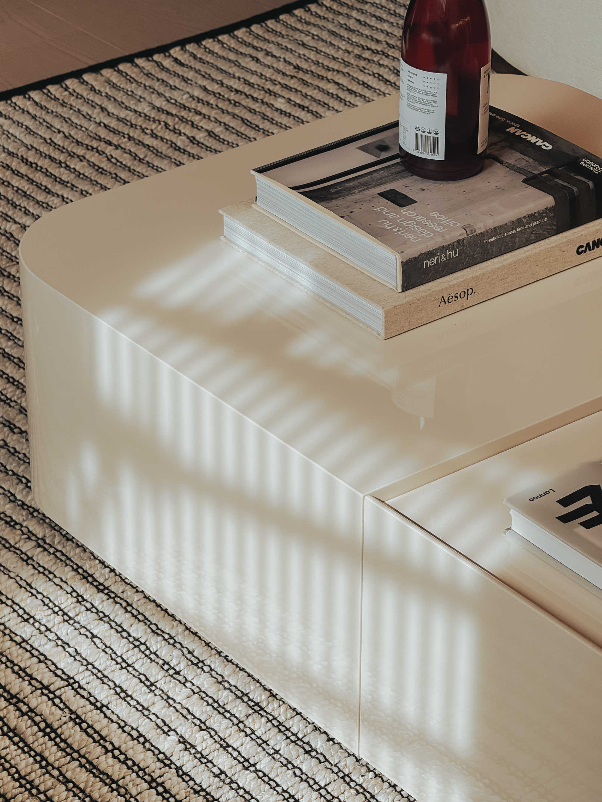 Kinsey Coffee Table – Silk Ivory Lacquer with Full Hidden Storage