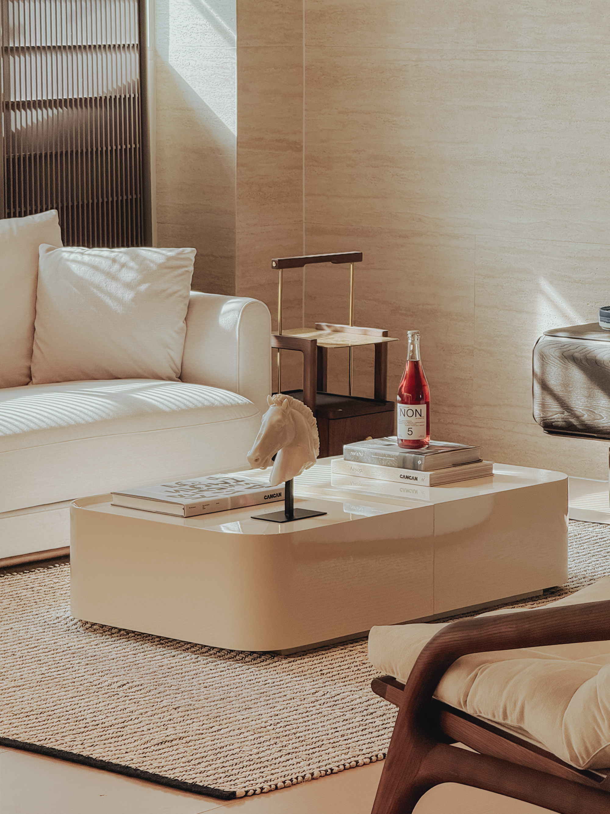 Kinsey Coffee Table – Silk Ivory Lacquer with Full Hidden Storage