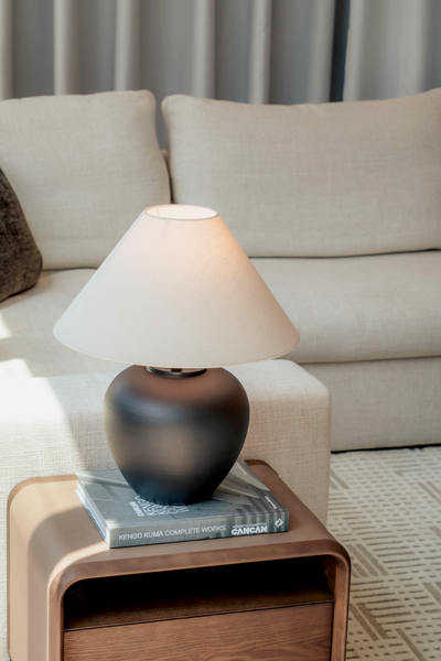 Knight Table Lamp – Matte Black Base with Fabric Shade