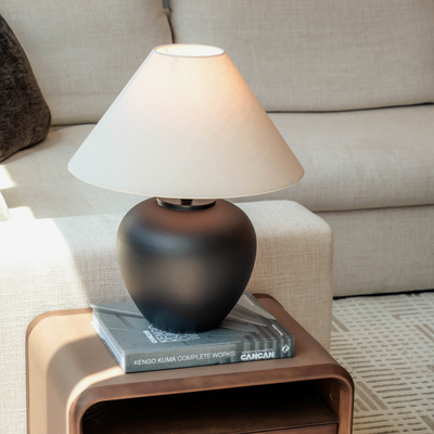 Knight Table Lamp – Matte Black Base with Fabric Shade