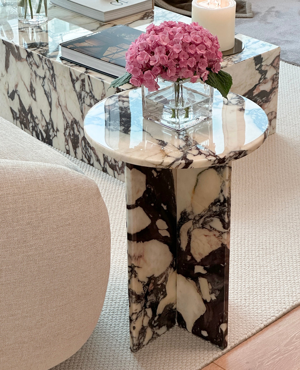 [NEW] Laurent Natural Marble Side Table - Calacatta Viola