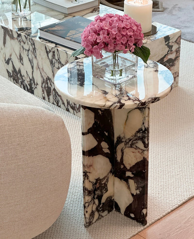 [NEW] Laurent Natural Marble Side Table - Calacatta Viola