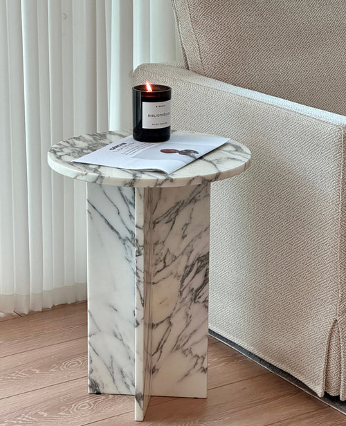 Laurent Natural Marble Side Table - White Arabescato