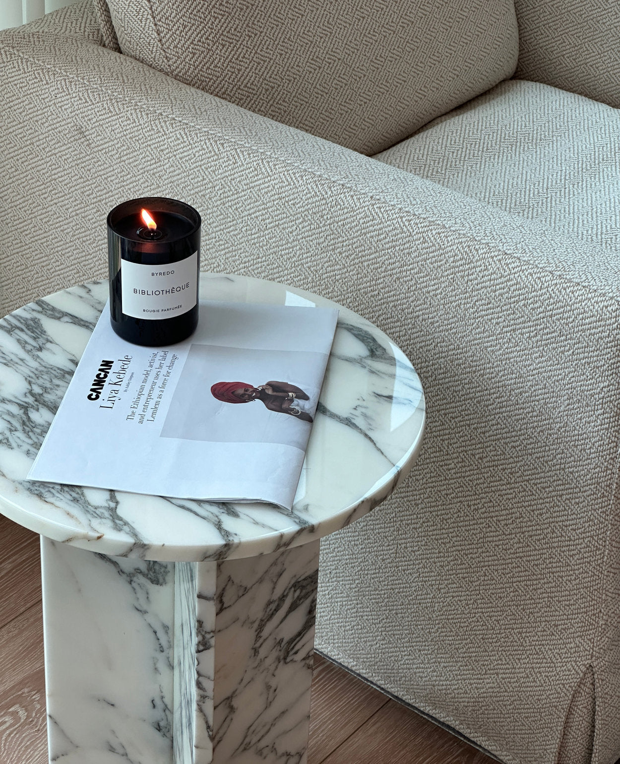 [NEW] Laurent Natural Marble Side Table - White Arabescato