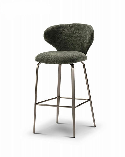 Green bar stool with metal legs on a white background